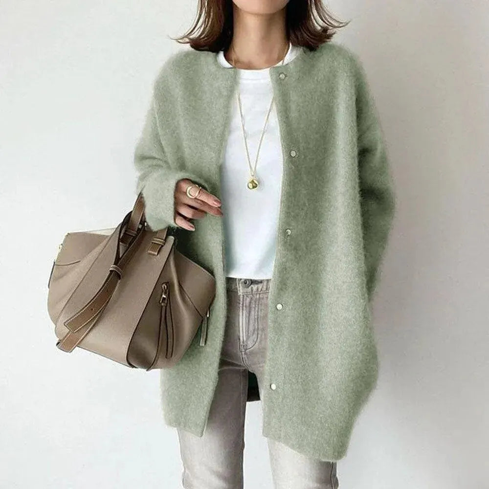 Women’s Long Fluffy Jacket with Button Closure