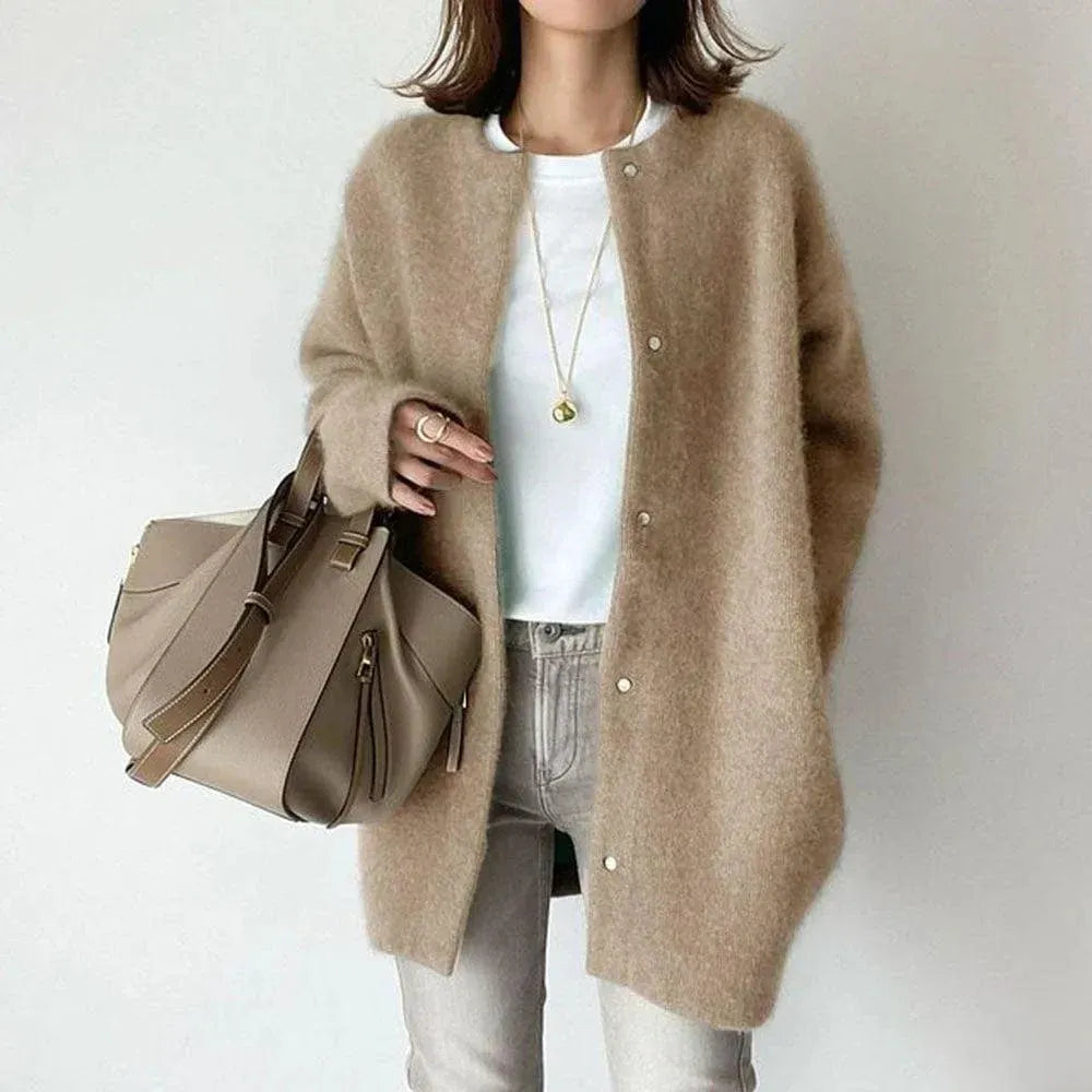 Women’s Long Fluffy Jacket with Button Closure