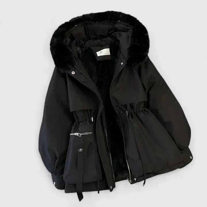Women's Long Fluffy Jacket with Zip-Up