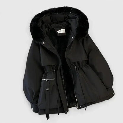 Women's Long Fluffy Jacket with Zip-Up