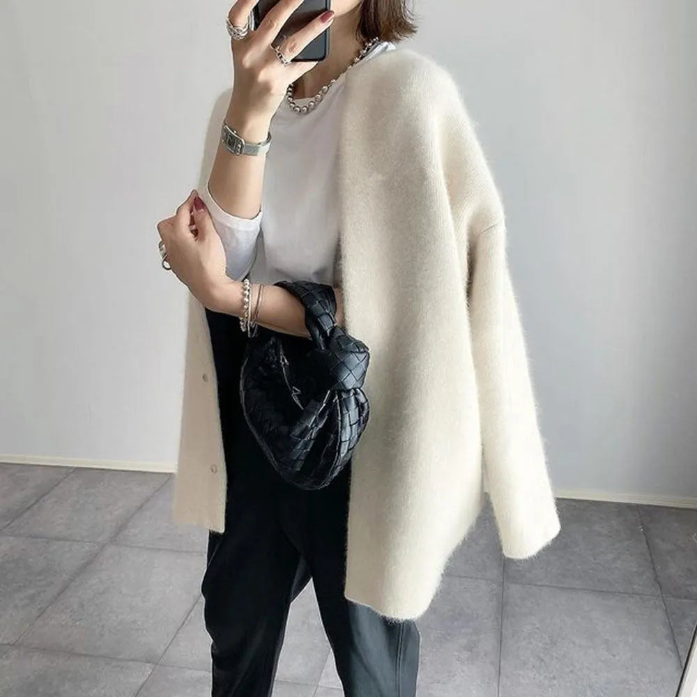 Women's Longline Cardigan with Button Closure and Soft Touch Fabric