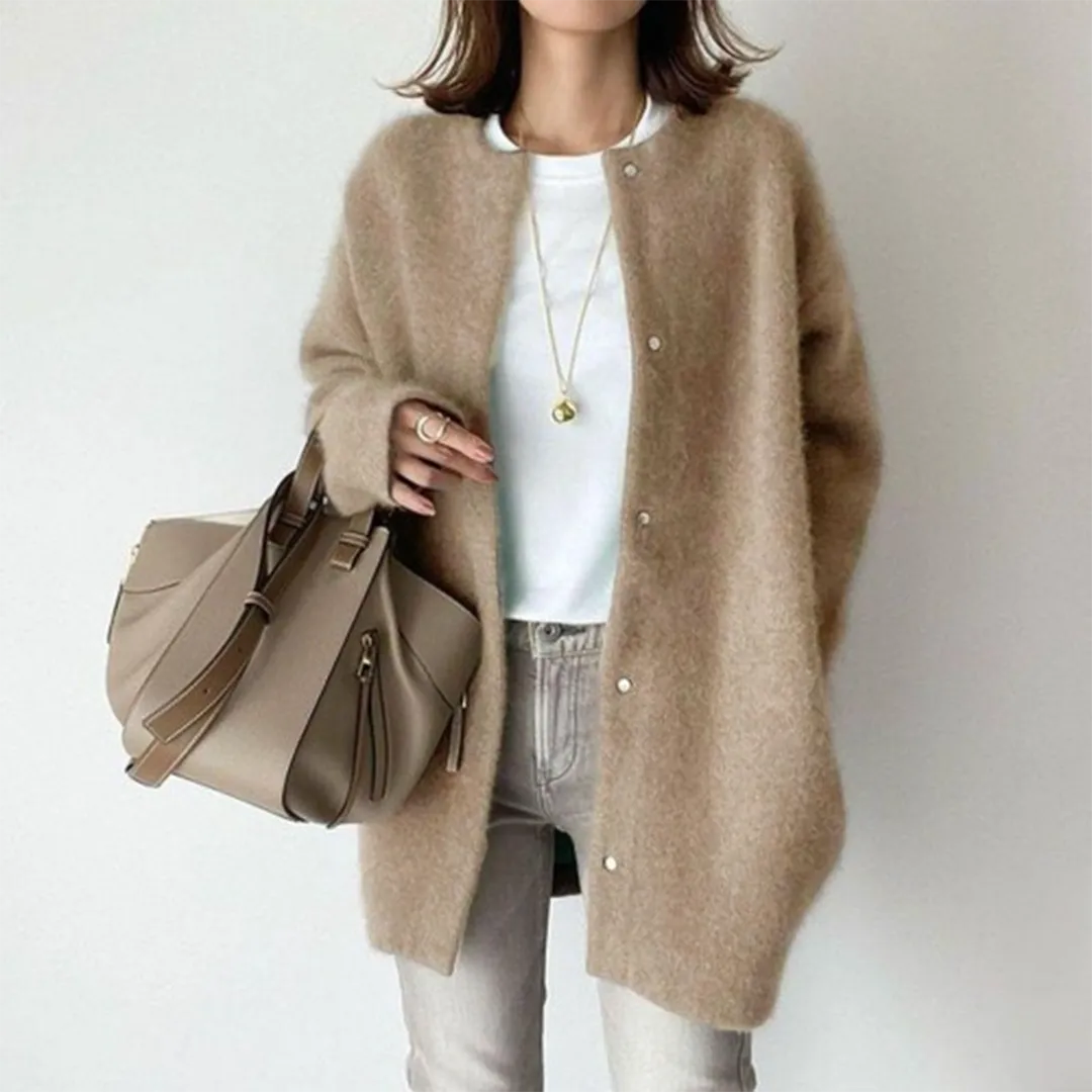 Women's Longline Cardigan with Button Closure and Soft Touch Fabric