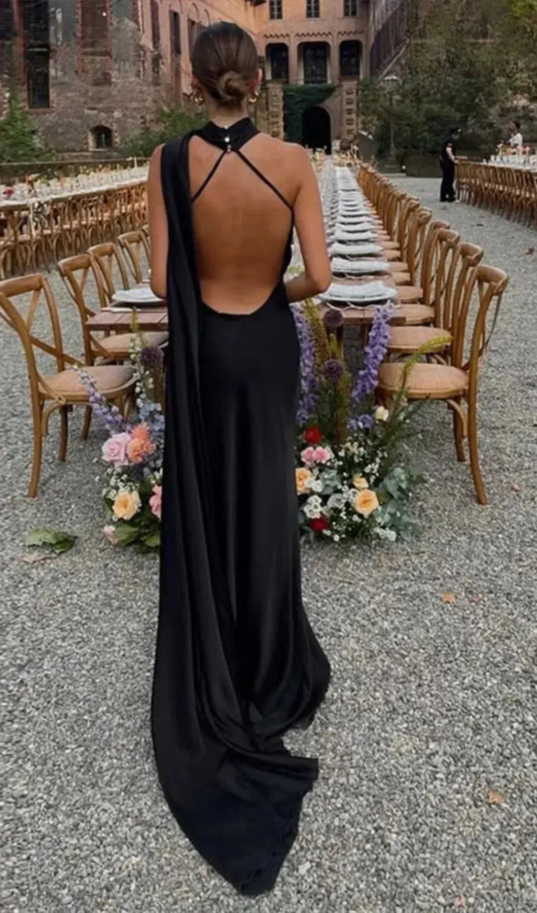 Women's One Shoulder Elegant Maxi Wedding Guest Dress with Open Back