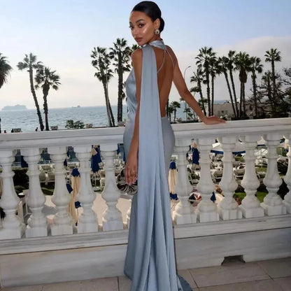 Women's One Shoulder Elegant Maxi Wedding Guest Dress with Open Back