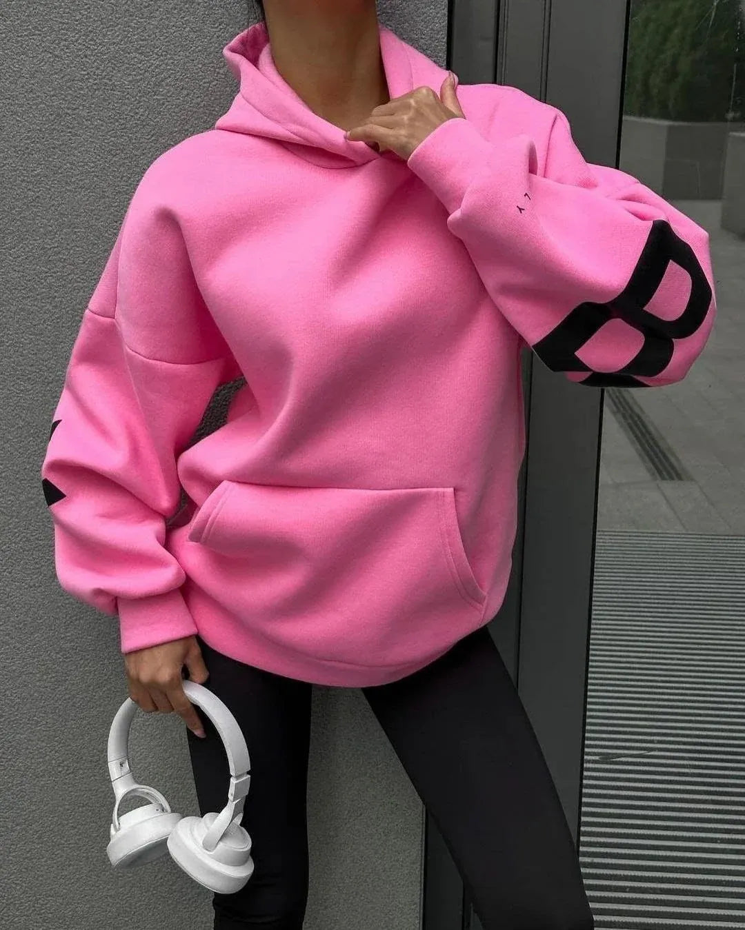 Women's Oversized Hoodie with Relaxed Fit and Balloon Sleeves 