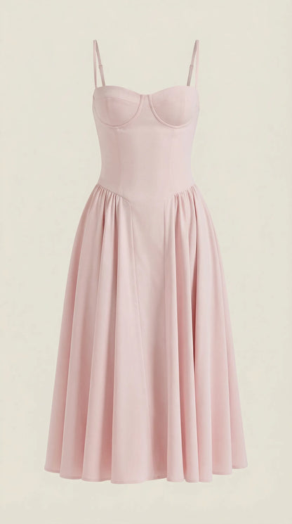 Women's Pleated Corset Midi Wedding Guest Dresses with Sweetheart Neckline