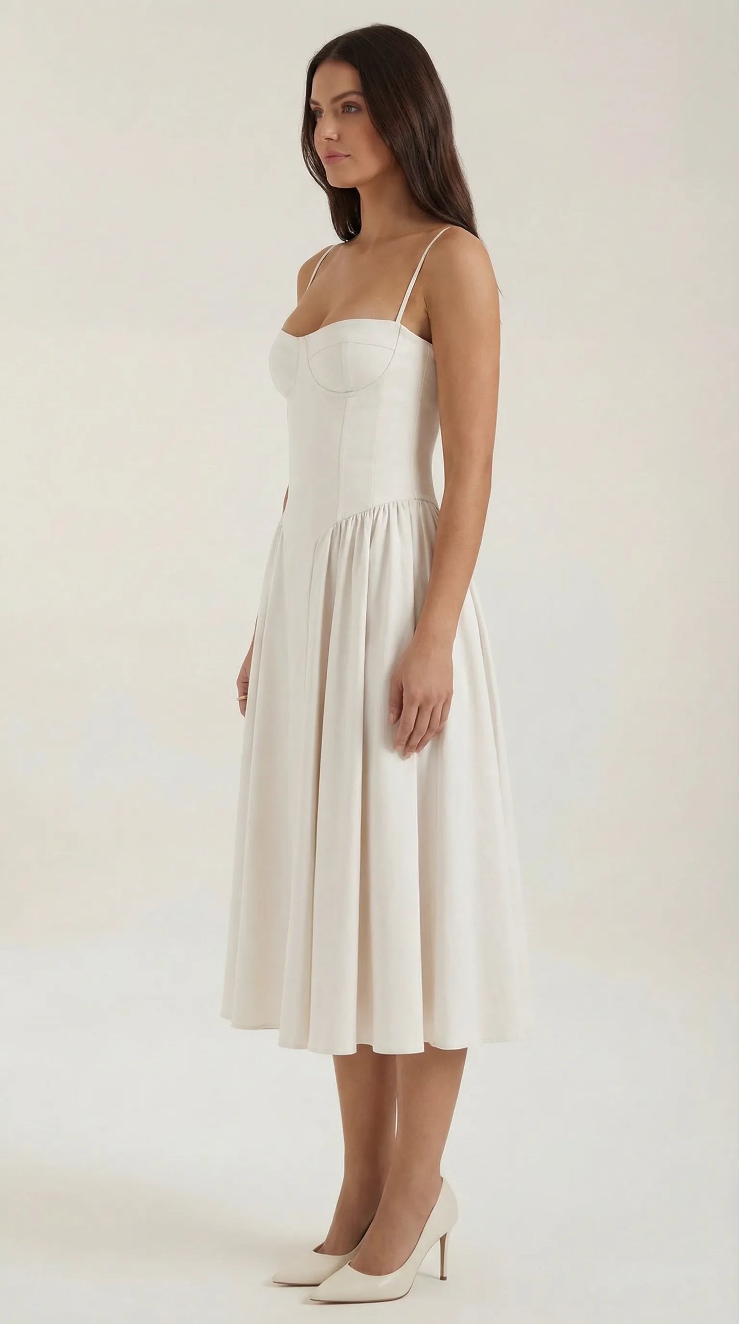 Women's Pleated Corset Midi Wedding Guest Dresses with Sweetheart Neckline