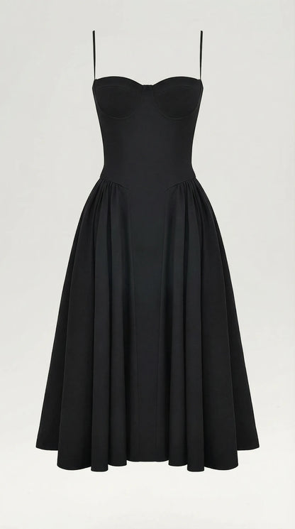 Women's Pleated Corset Midi Wedding Guest Dresses with Sweetheart Neckline