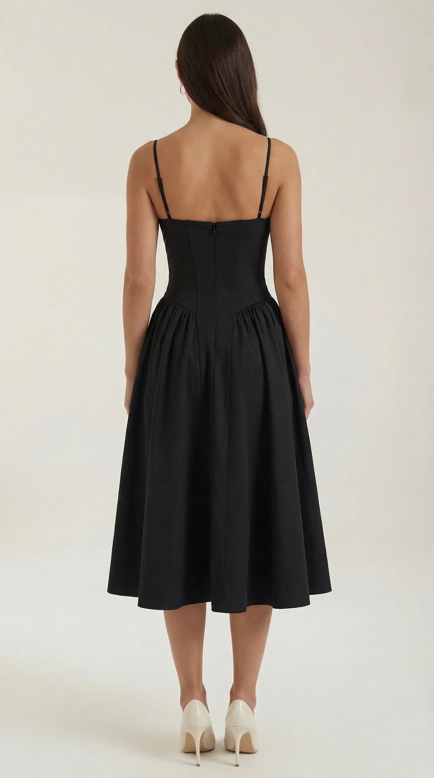 Women's Pleated Corset Midi Wedding Guest Dresses with Sweetheart Neckline