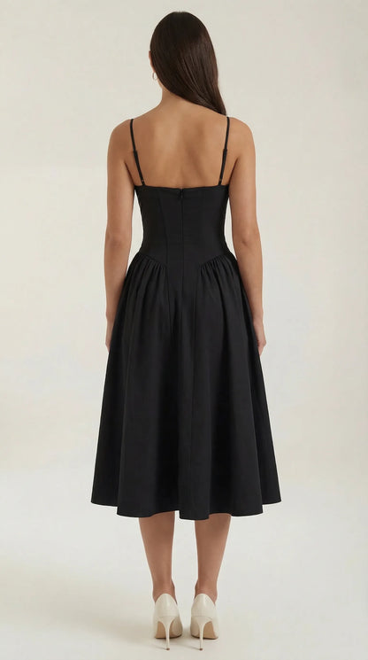 Women's Pleated Corset Midi Wedding Guest Dresses with Sweetheart Neckline