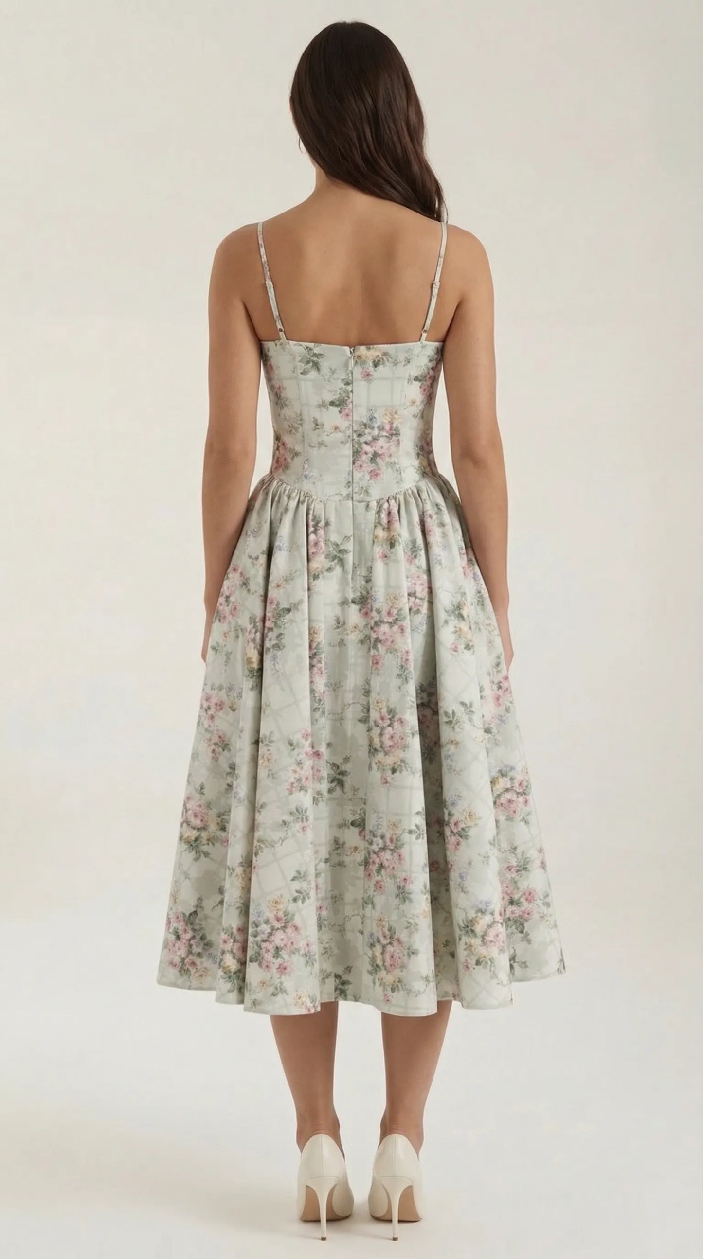 Women's Pleated Corset Midi Wedding Guest Dresses with Sweetheart Neckline
