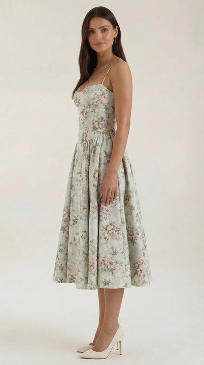 Women's Pleated Corset Midi Wedding Guest Dresses with Sweetheart Neckline