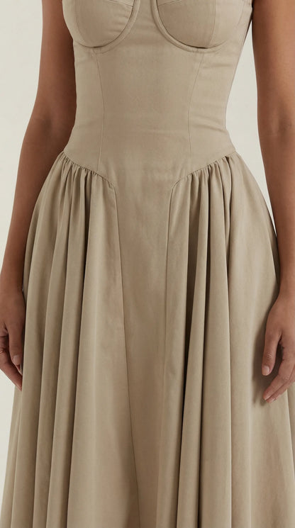 Women's Pleated Corset Midi Wedding Guest Dresses with Sweetheart Neckline