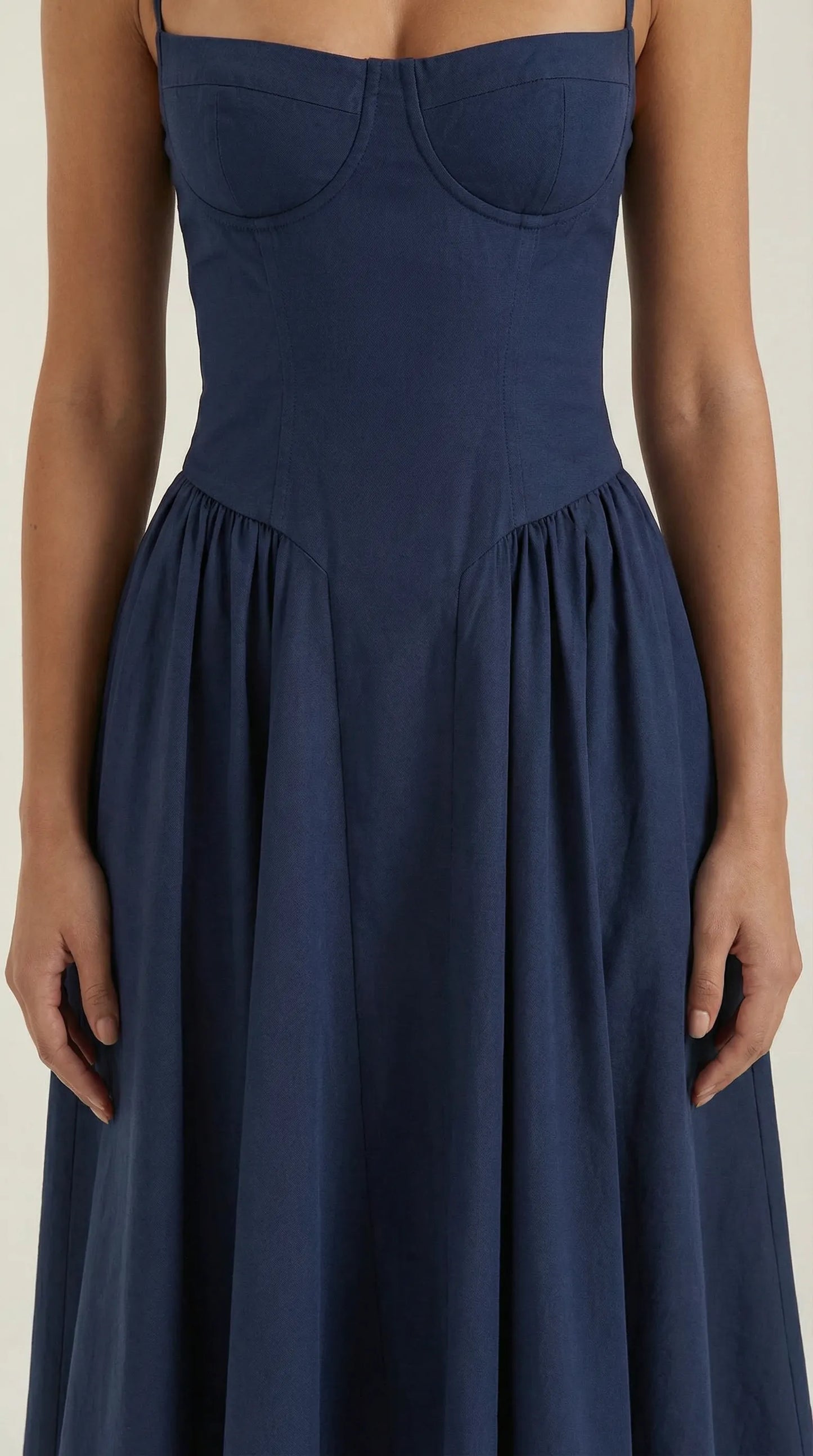 Women's Pleated Corset Midi Wedding Guest Dresses with Sweetheart Neckline