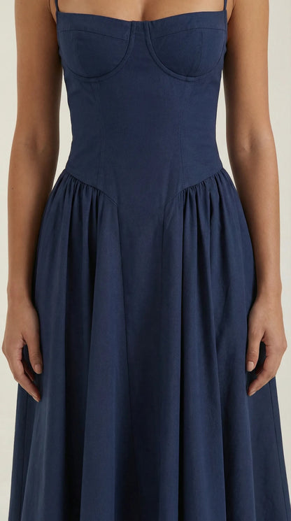 Women's Pleated Corset Midi Wedding Guest Dresses with Sweetheart Neckline