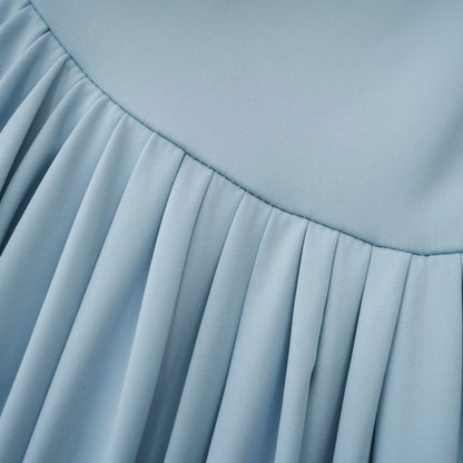 Women's Pleated Elegant Maxi Wedding Guest Dress with Crew Neck