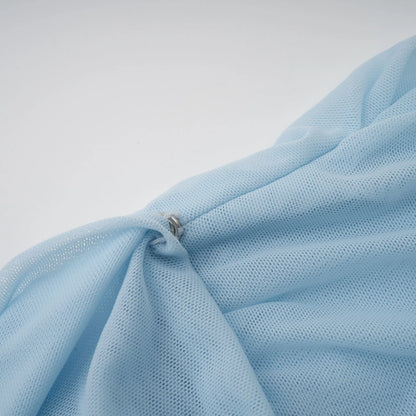 Women's Pleated Elegant Maxi Wedding Guest Dress with Crew Neck
