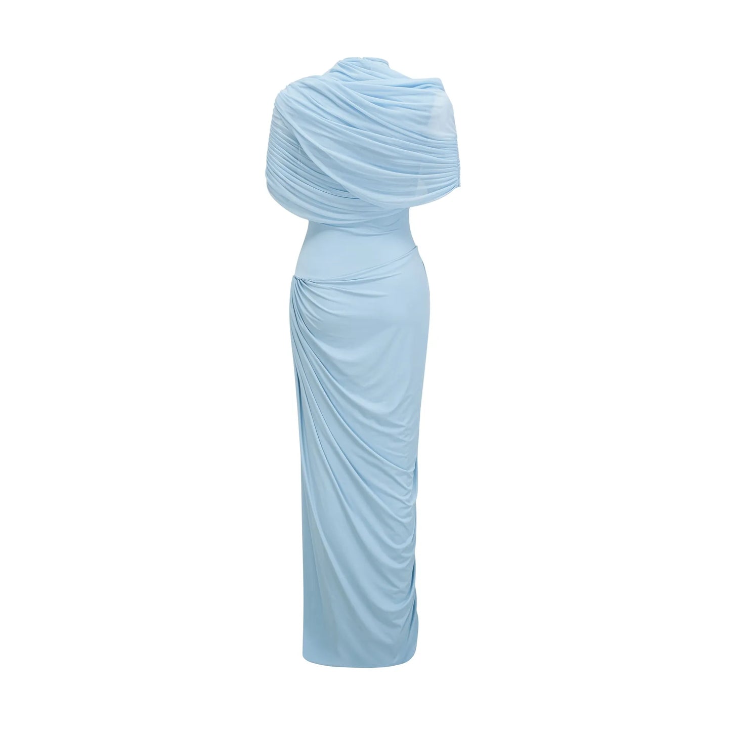 Women's Pleated Elegant Maxi Wedding Guest Dress with Crew Neck