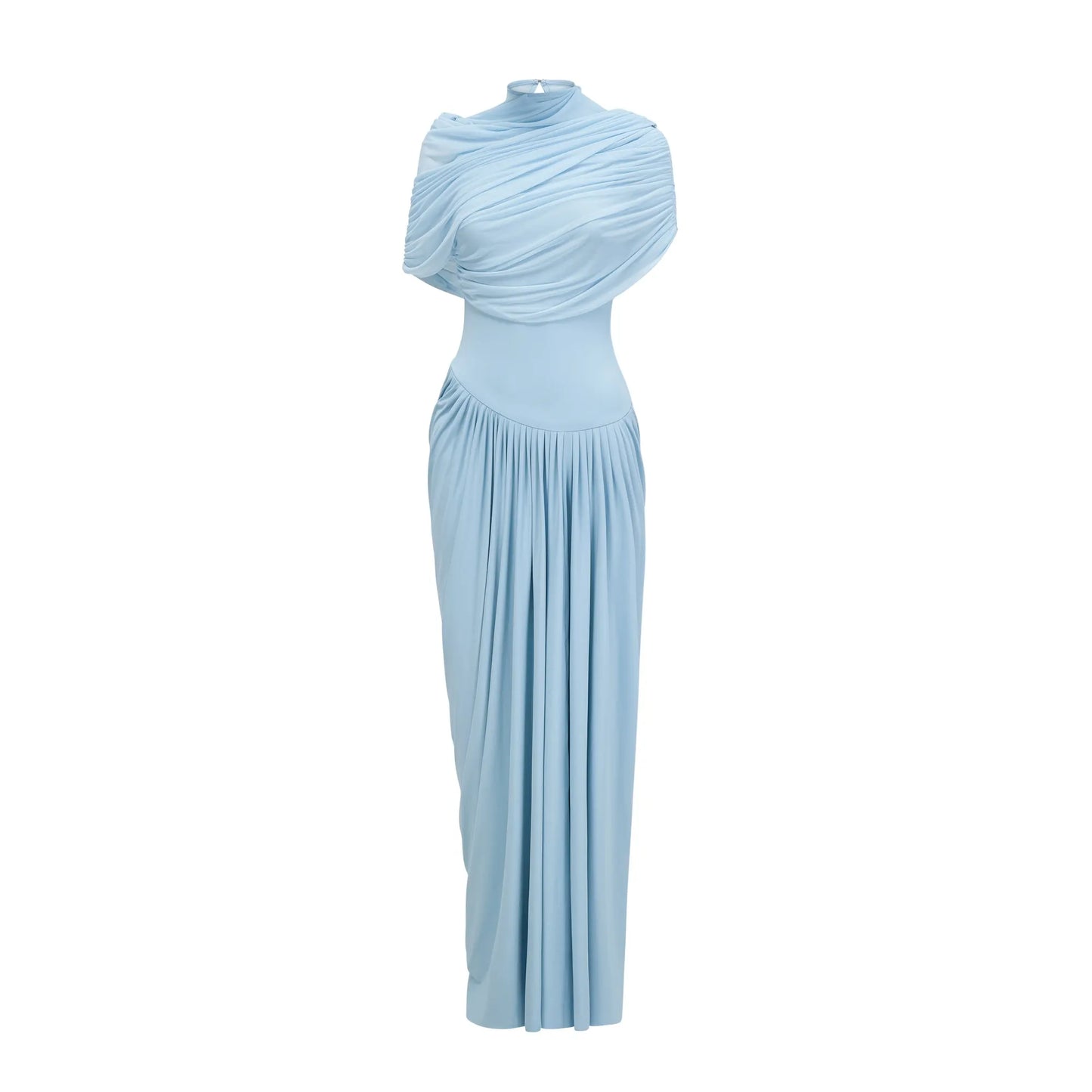 Women's Pleated Elegant Maxi Wedding Guest Dress with Crew Neck