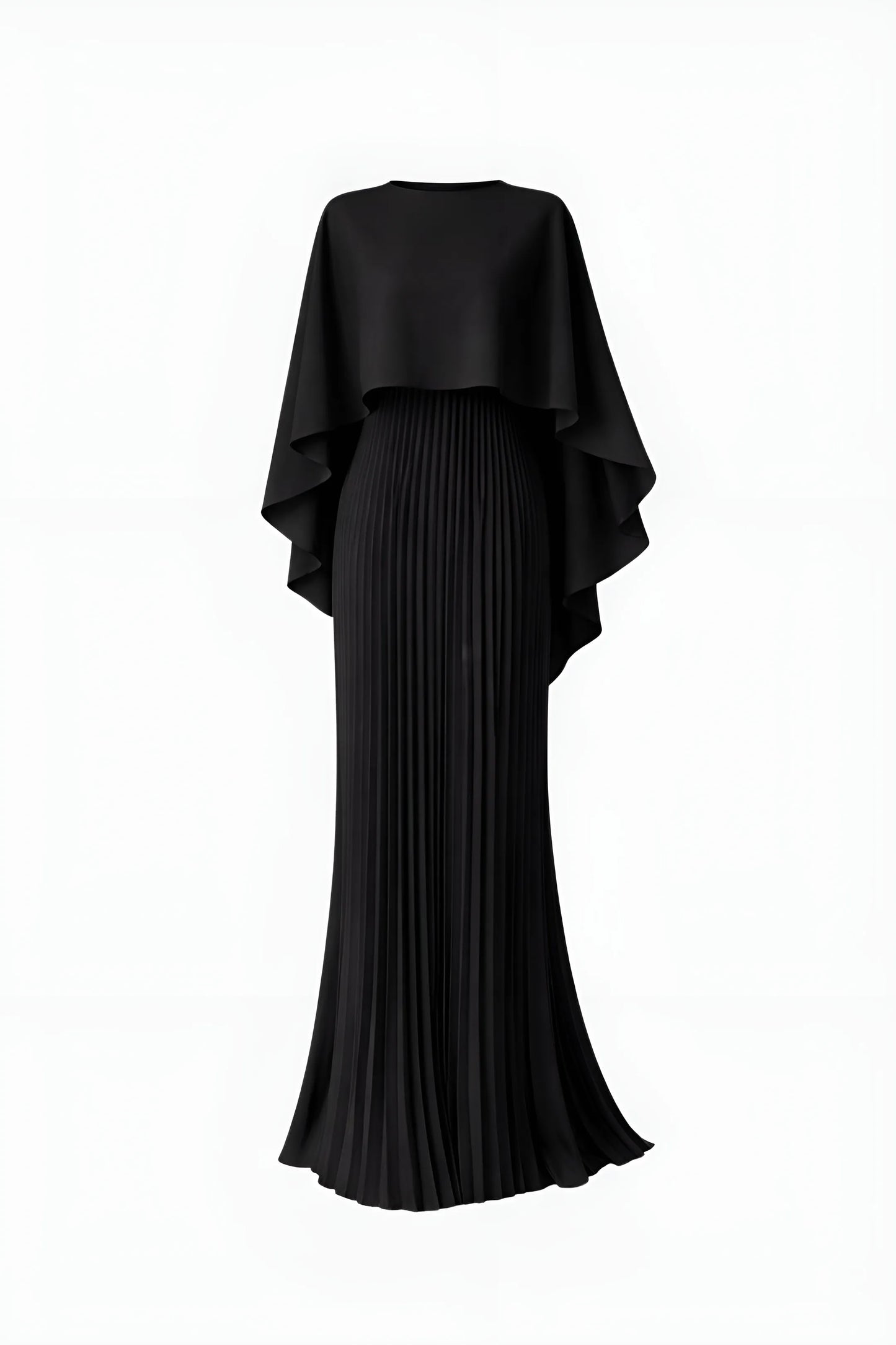 Women's Pleated Elegant Maxi Wedding Guest Dress with Draped Sleeve