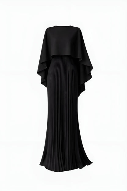Women's Pleated Elegant Maxi Wedding Guest Dress with Draped Sleeve