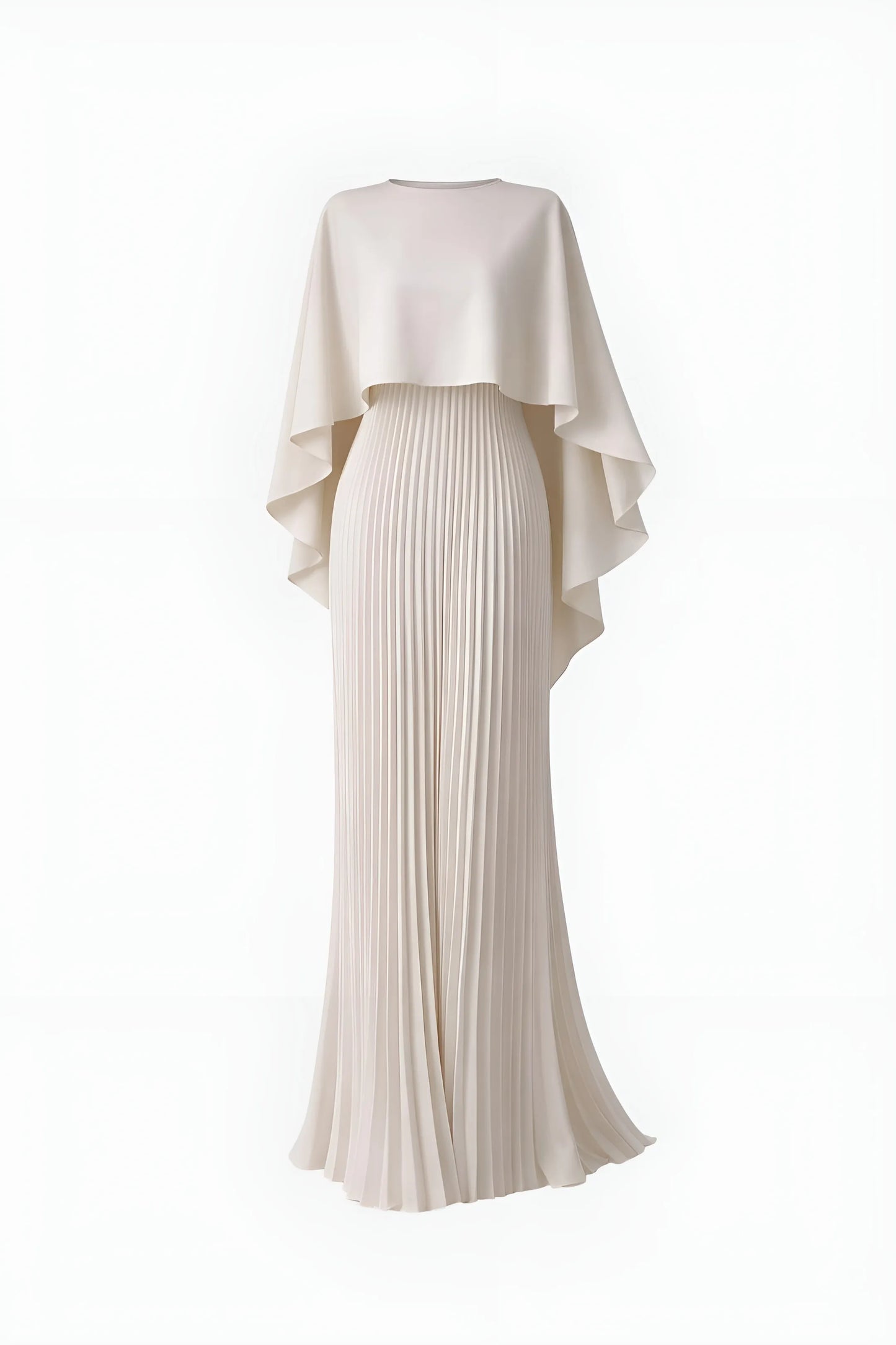 Women's Pleated Elegant Maxi Wedding Guest Dress with Draped Sleeve