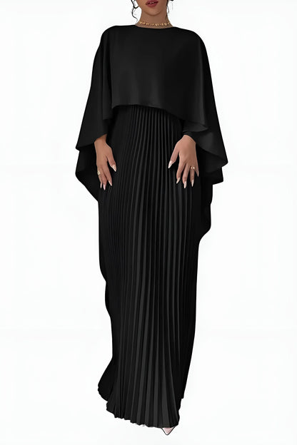 Women's Pleated Elegant Maxi Wedding Guest Dress with Draped Sleeve