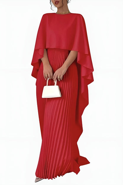 Women's Pleated Elegant Maxi Wedding Guest Dress with Draped Sleeve