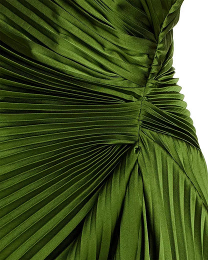 Women's Pleated Flowy Maxi Wedding Guest Dress with One Shoulder