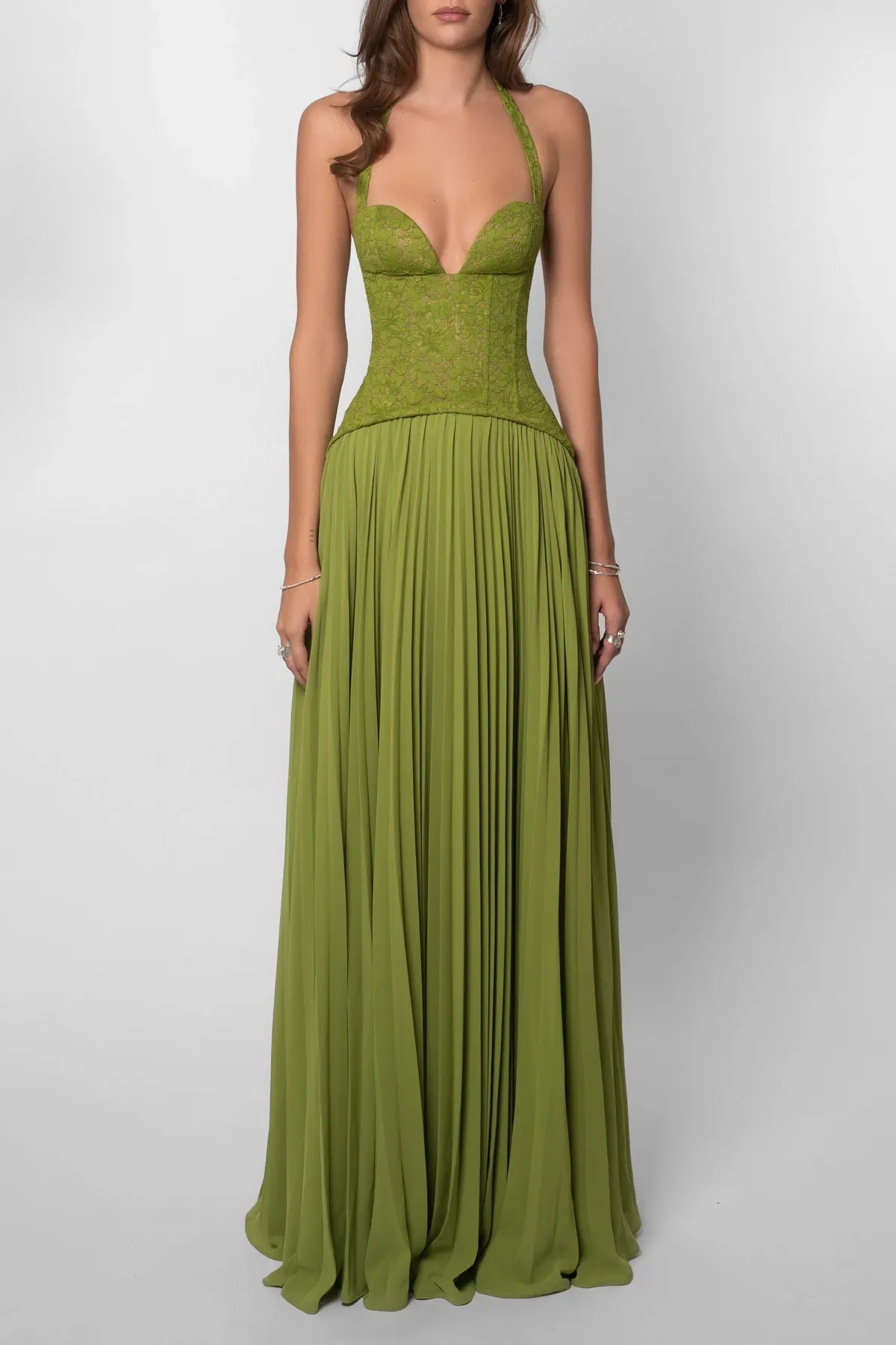 Women's Pleated Flowy Maxi Wedding Guest Dress with Sweetheart Neckline