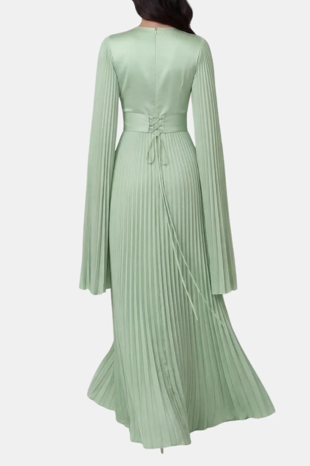 Women's Pleated Long Sleeve Maxi Wedding Guest Dress with High Neck