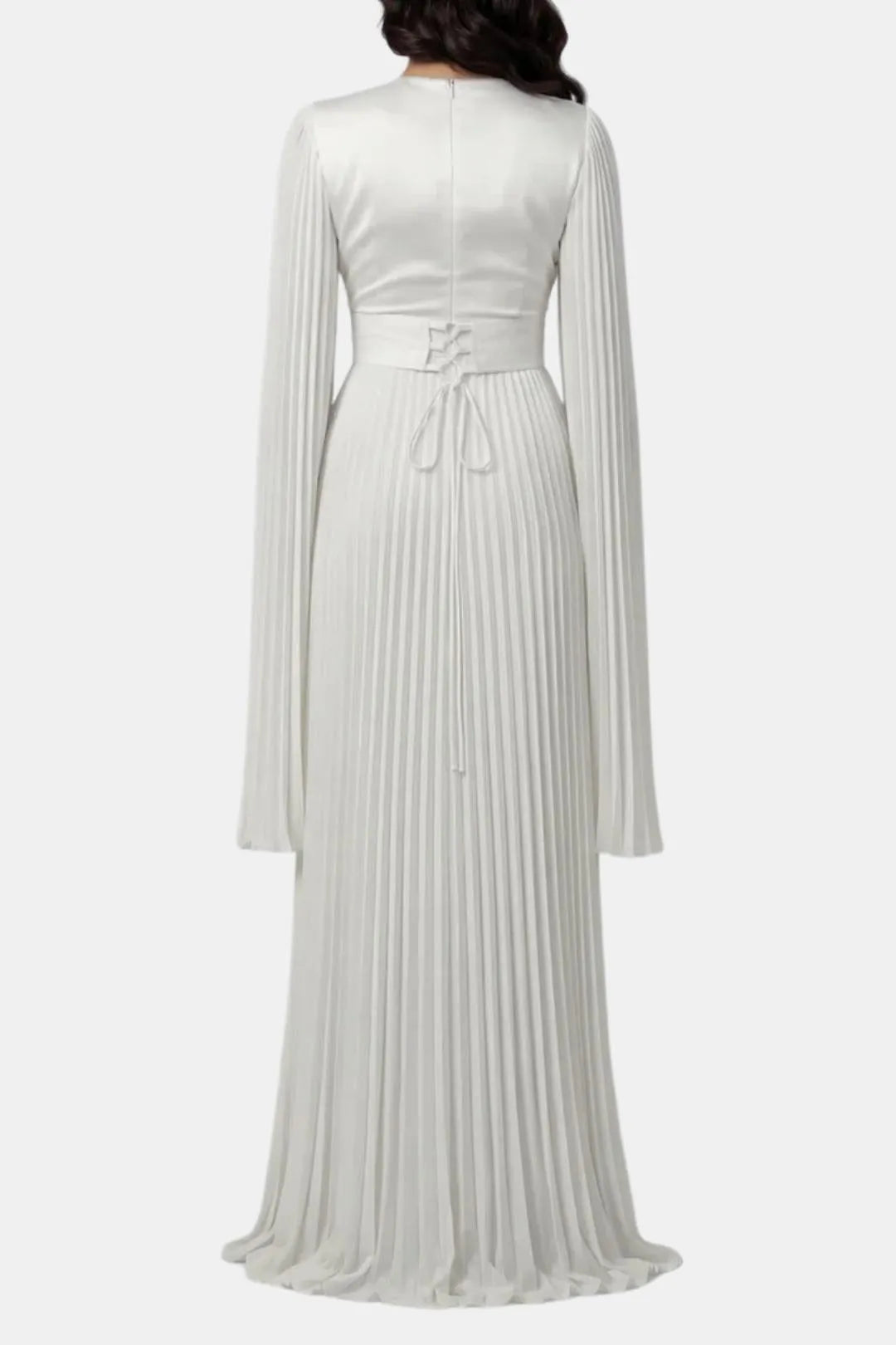 Women's Pleated Long Sleeve Maxi Wedding Guest Dress with High Neck
