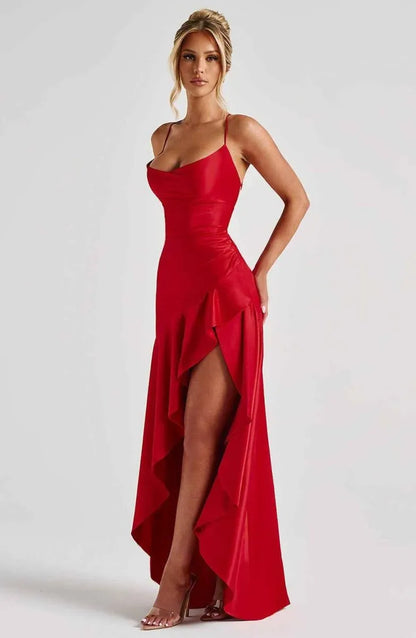 Women's Ruched Flowy Maxi Wedding Guest Dress with Sweetheart Neckline