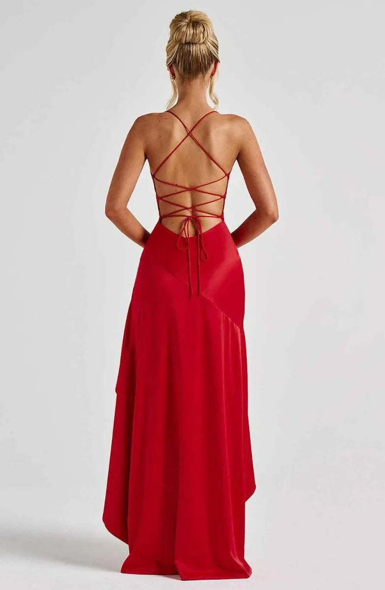 Women's Ruched Flowy Maxi Wedding Guest Dress with Sweetheart Neckline