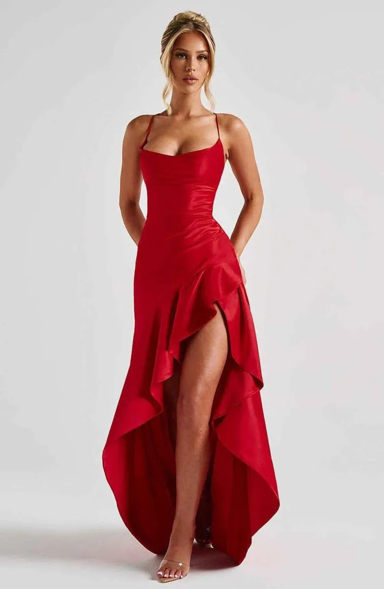 Women's Ruched Flowy Maxi Wedding Guest Dress with Sweetheart Neckline