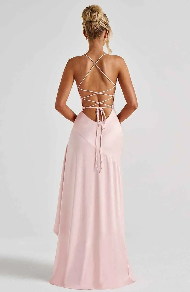 Women's Ruched Flowy Maxi Wedding Guest Dress with Sweetheart Neckline