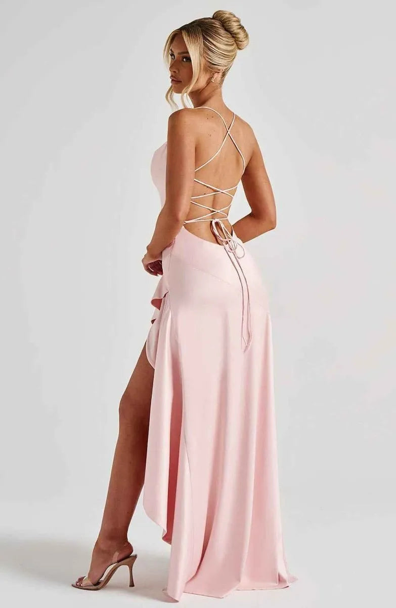 Women's Ruched Flowy Maxi Wedding Guest Dress with Sweetheart Neckline