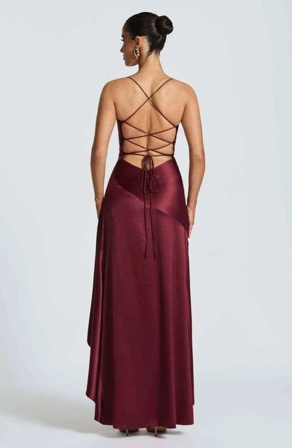 Women's Ruched Flowy Maxi Wedding Guest Dress with Sweetheart Neckline