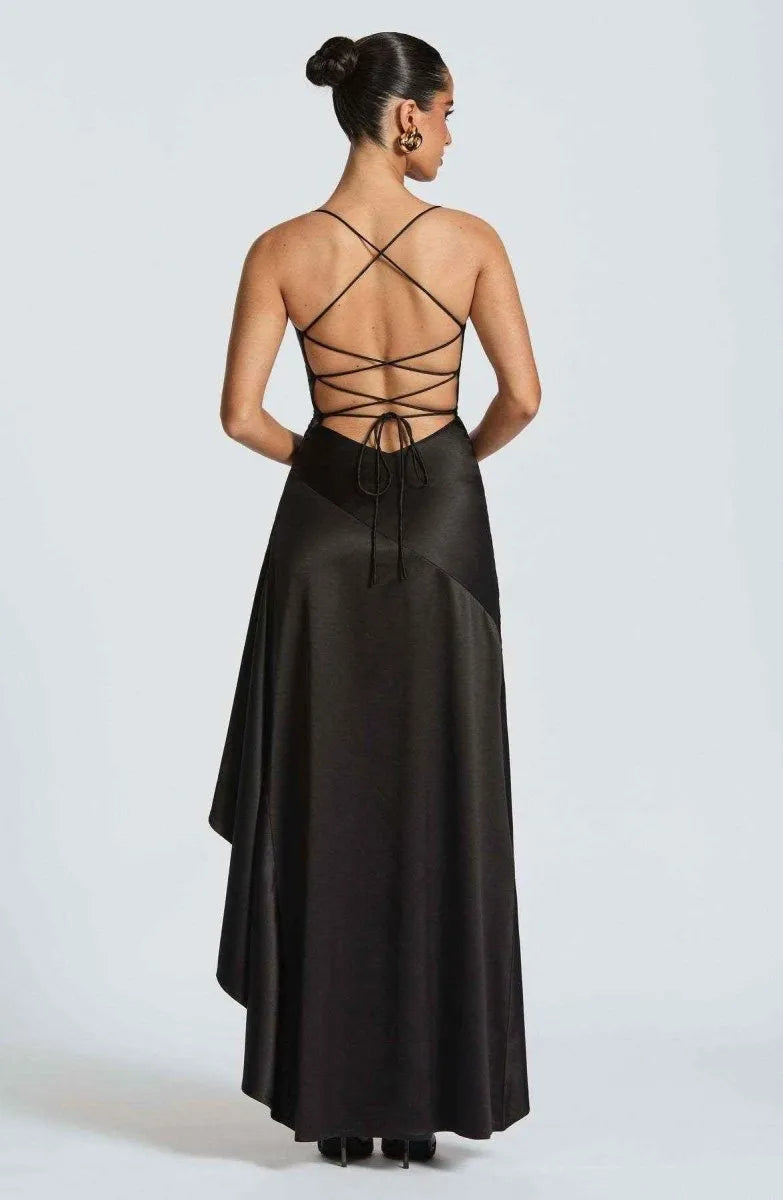 Women's Ruched Flowy Maxi Wedding Guest Dress with Sweetheart Neckline