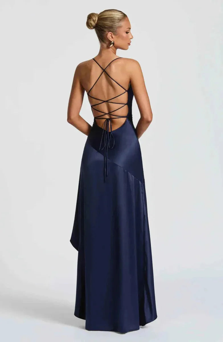 Women's Ruched Flowy Maxi Wedding Guest Dress with Sweetheart Neckline