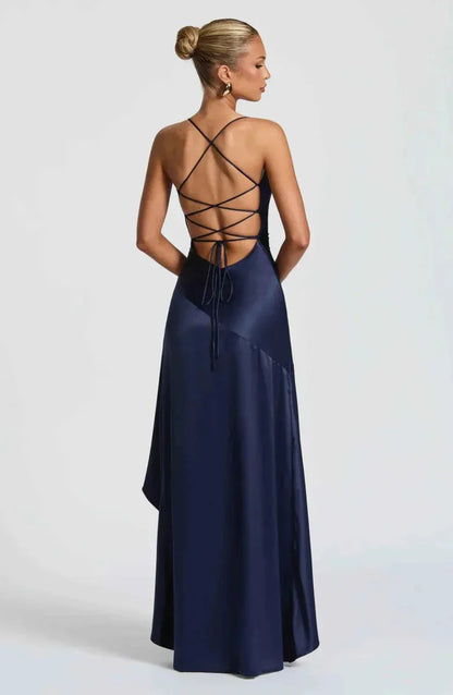 Women's Ruched Flowy Maxi Wedding Guest Dress with Sweetheart Neckline