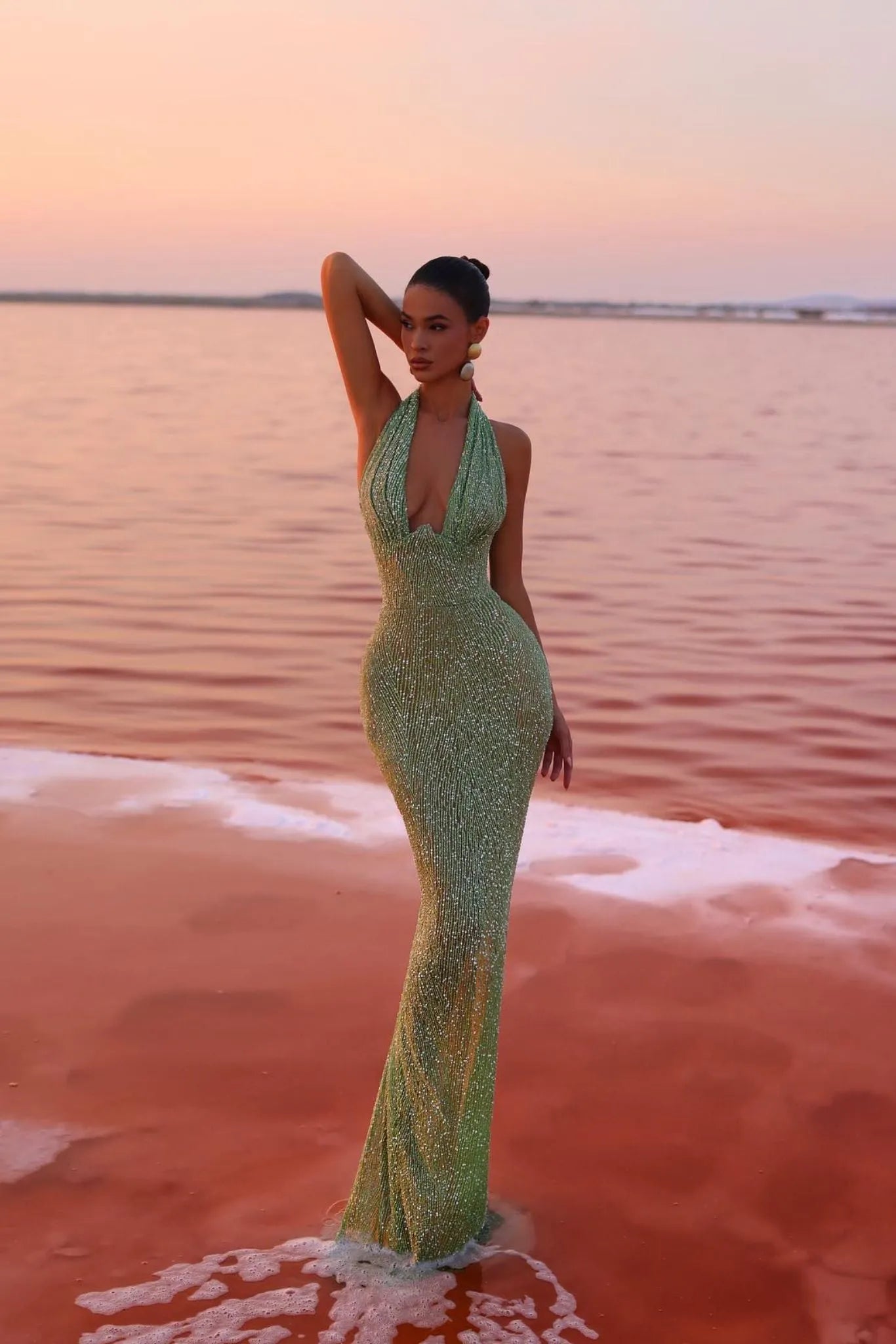 Women's Sequin Bodycon Maxi Wedding Guest Dress with Open Back