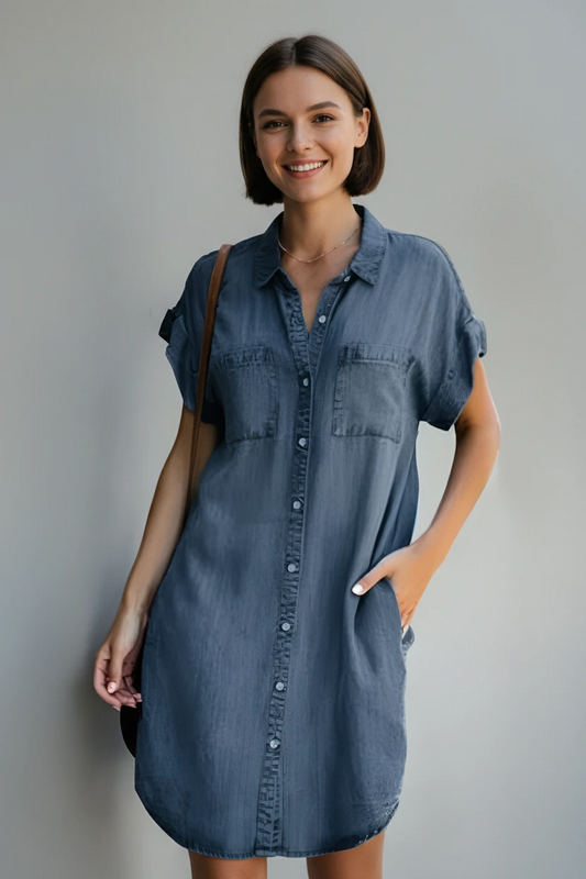Women's Shirt Midi Dress with Patch Pockets