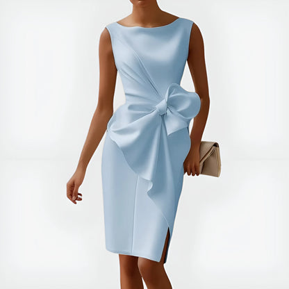 Women's Sleeveless Elegant Midi Wedding Guest Dress with Boat Neck