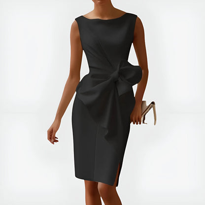 Women's Sleeveless Elegant Midi Wedding Guest Dress with Boat Neck