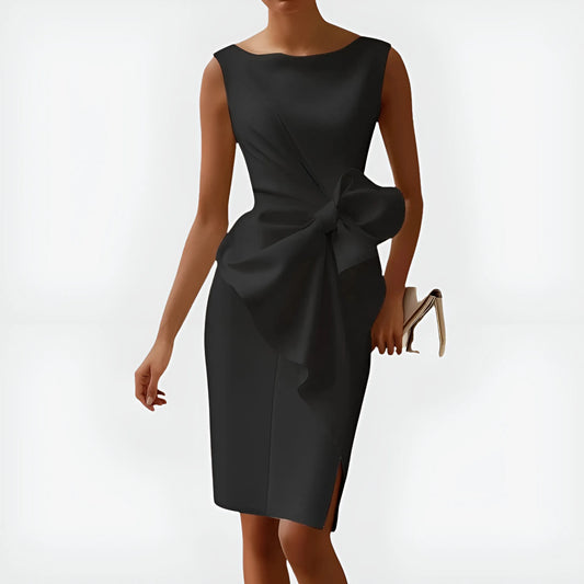 Women's Sleeveless Elegant Midi Wedding Guest Dress with Boat Neck