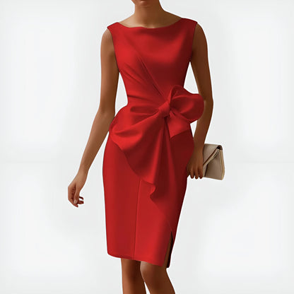 Women's Sleeveless Elegant Midi Wedding Guest Dress with Boat Neck