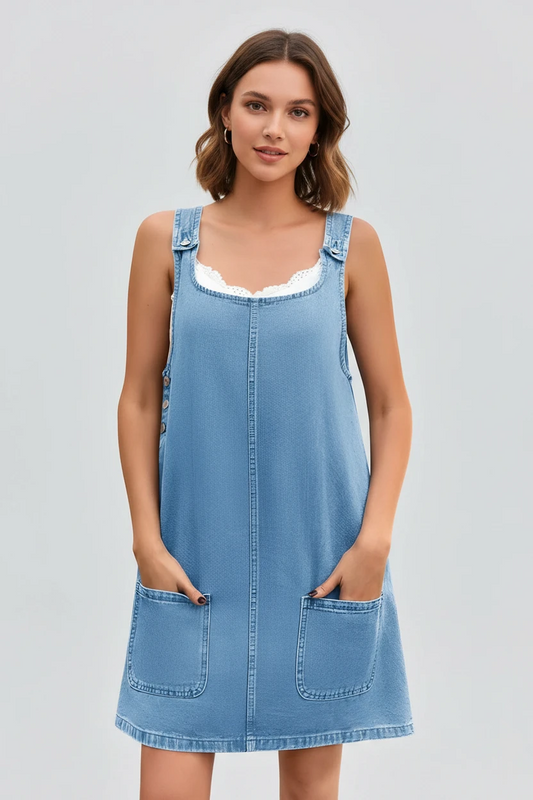 Women's Square Neck Summer Dress with Front Pockets