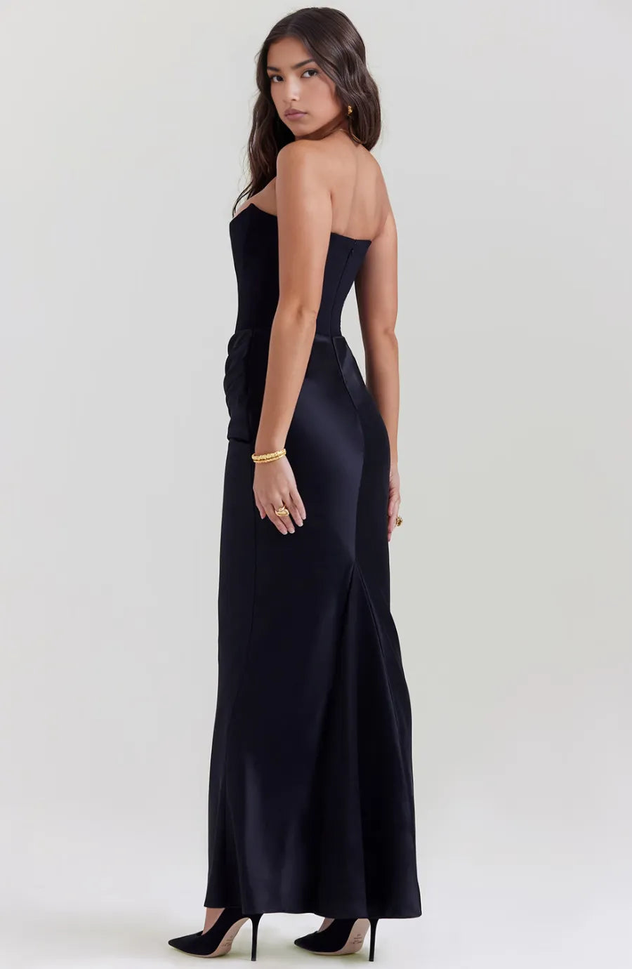 Women's Strapless Elegant Maxi Wedding Guest Dress with Ruched