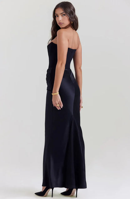 Women's Strapless Elegant Maxi Wedding Guest Dress with Ruched